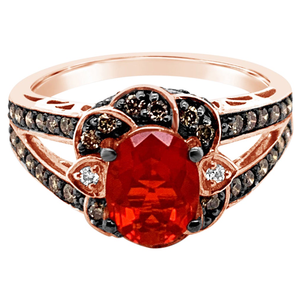 LeVian Ring Fire Opal Chocolate Diamonds Vanilla Diamonds 14K Strawberry Gold