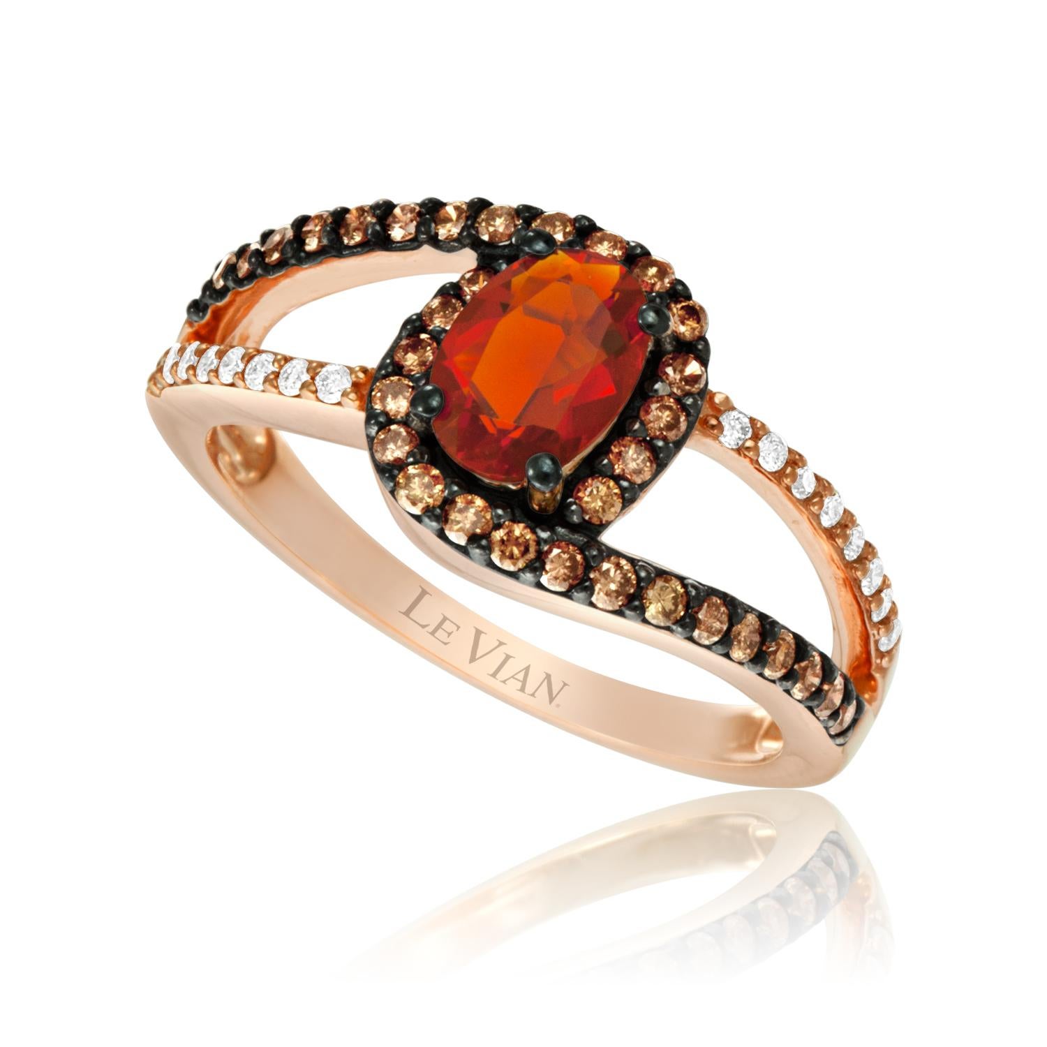 Le Vian Chocolatier® Ring featuring 1/3 cts. Neon Tangerine Fire Opal®, 1/3 cts. Chocolate Diamonds® , 1/15 cts. Vanilla Diamonds®  set in 14K Strawberry Gold®
