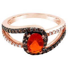 LeVian Ring Fire Opal Vanilla Diamonds Chocolate Diamonds 14K Strawberry Gold