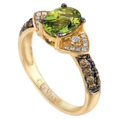 Levian Ring Green Peridot Chocolate White Diamond in 14K Yellow Gold
