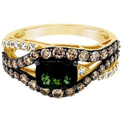 LeVian Ring Green Tourmaline Chocolate Diamonds White Diamonds 14 Karat Gold
