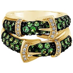 LeVian Ring, Green Tsavorite and White Diamonds Set in 14 Karat Yellow Gold