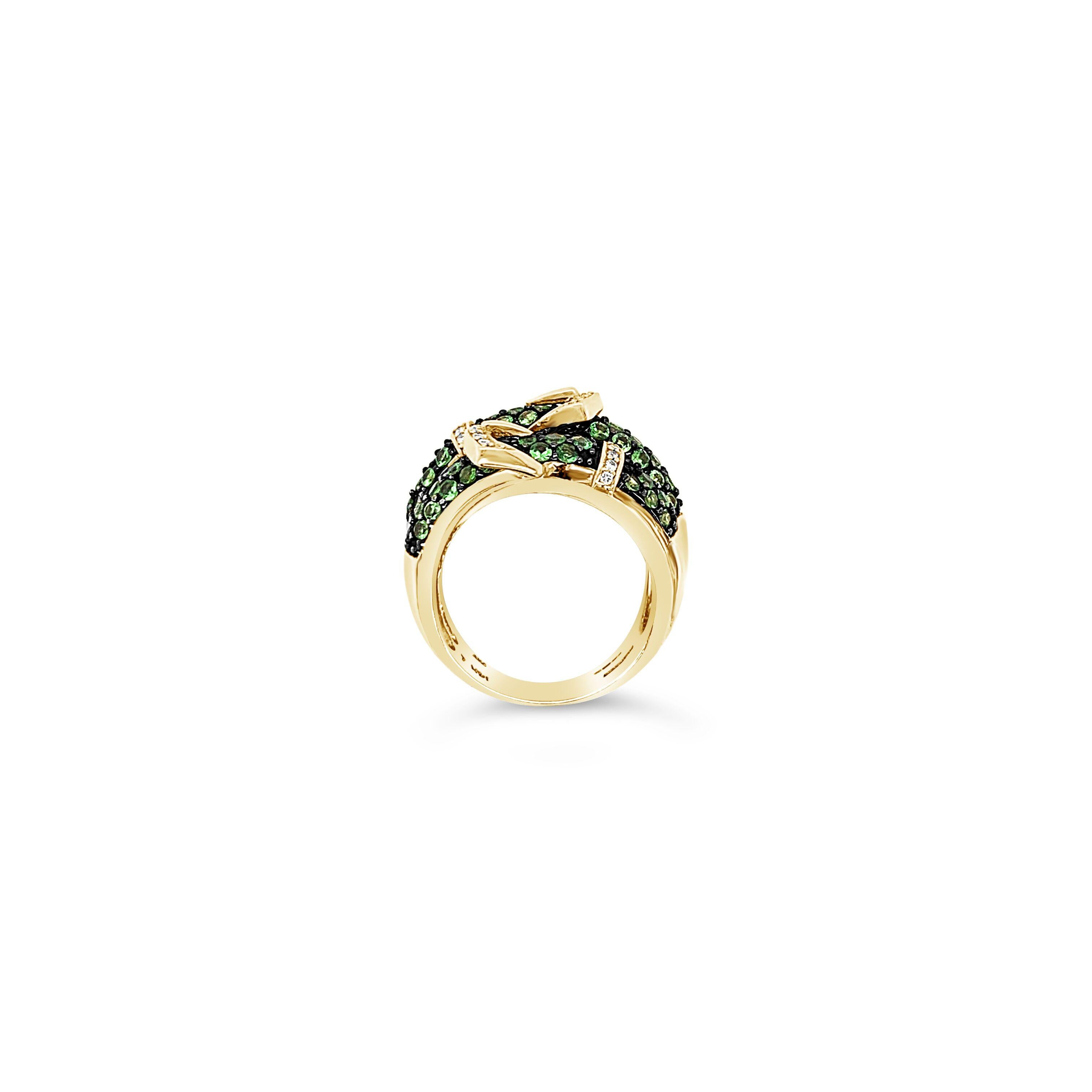 Le Vian® Ring featuring 1 3/4 cts. Forest Green Tsavorite™, 1/10 cts. Vanilla Diamonds® set in 14K Honey Gold™

Ring Size: 7

Ring may or may not be sizable, please feel free to reach out with any questions!

Item comes with a Le Vian® jewelry box