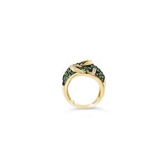LeVian Ring, Green Tsavorite and White Diamonds Set in 14 Karat Yellow Gold