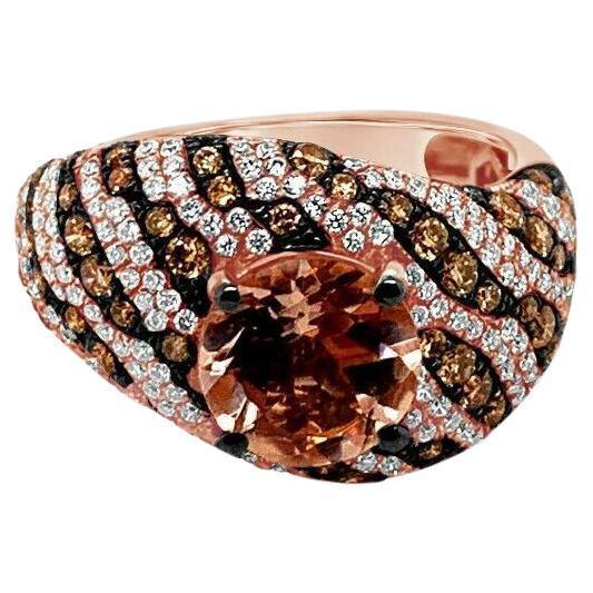 LeVian Ring Peach Morganite Chocolate Diamonds Vanilla Diamonds 14K Rose Gold For Sale