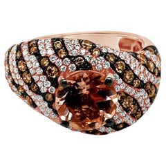 Used LeVian Ring Peach Morganite Chocolate Diamonds Vanilla Diamonds 14K Rose Gold