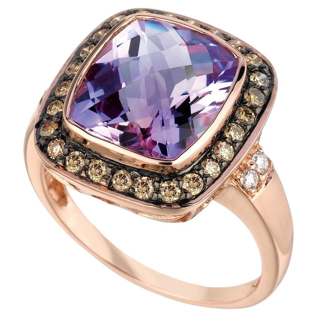 Levian Ring Pink Amethyst Chocolate White Diamond In 14K Rose Gold For Sale