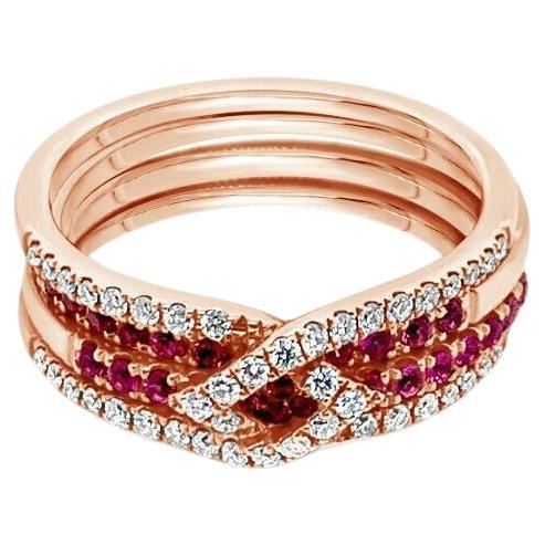 LeVian Ring Pink Sapphire Vanilla Diamonds 14K Strawberry Gold For Sale