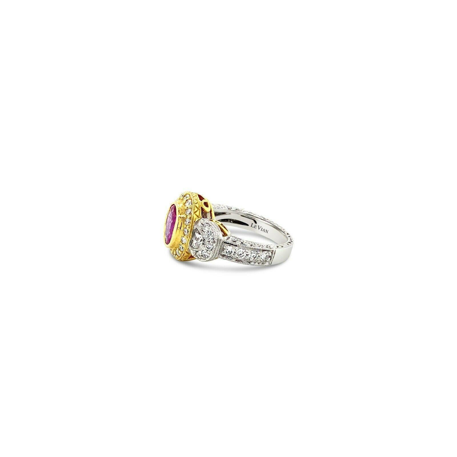 LeVian Ring Pink Sapphire White Sapphire Vanilla Diamonds 14K Two Tone Gold In New Condition For Sale In Great Neck, NY