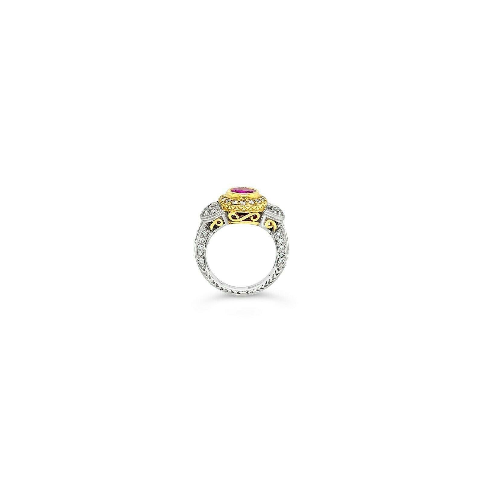 Women's or Men's LeVian Ring Pink Sapphire White Sapphire Vanilla Diamonds 14K Two Tone Gold For Sale