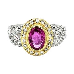 LeVian Ring Pink Sapphire White Sapphire Vanilla Diamonds 14K Two Tone Gold