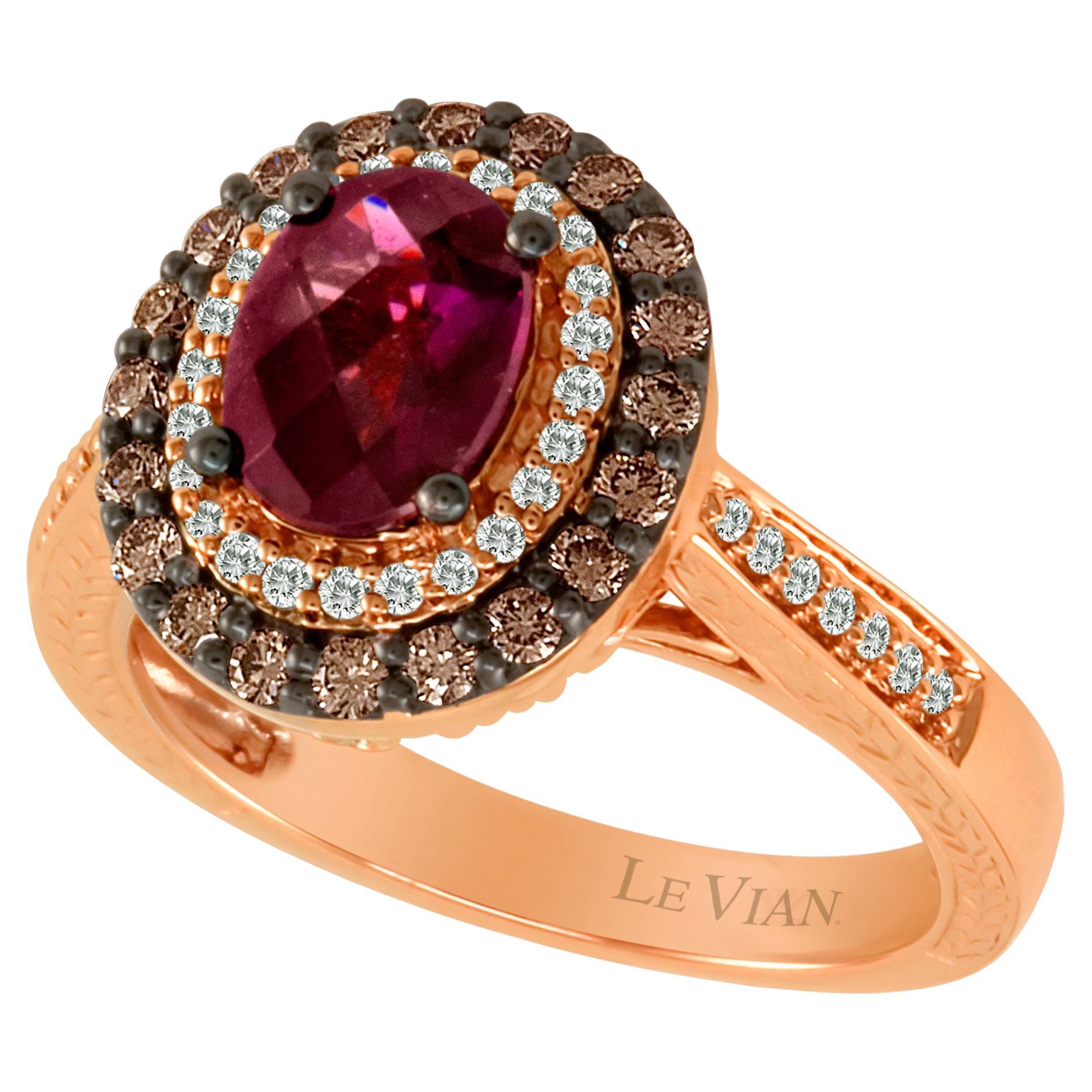 Levian Ring Red Rhodolite Chocolate White Diamond in 14K Rose Gold For Sale