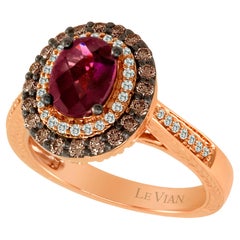 Used Levian Ring Red Rhodolite Chocolate White Diamond in 14K Rose Gold