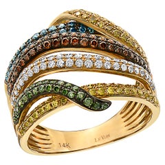 Bague LeVian en or jaune 14 carats avec diamants rouges, jaunes, blancs et de couleur fantaisie