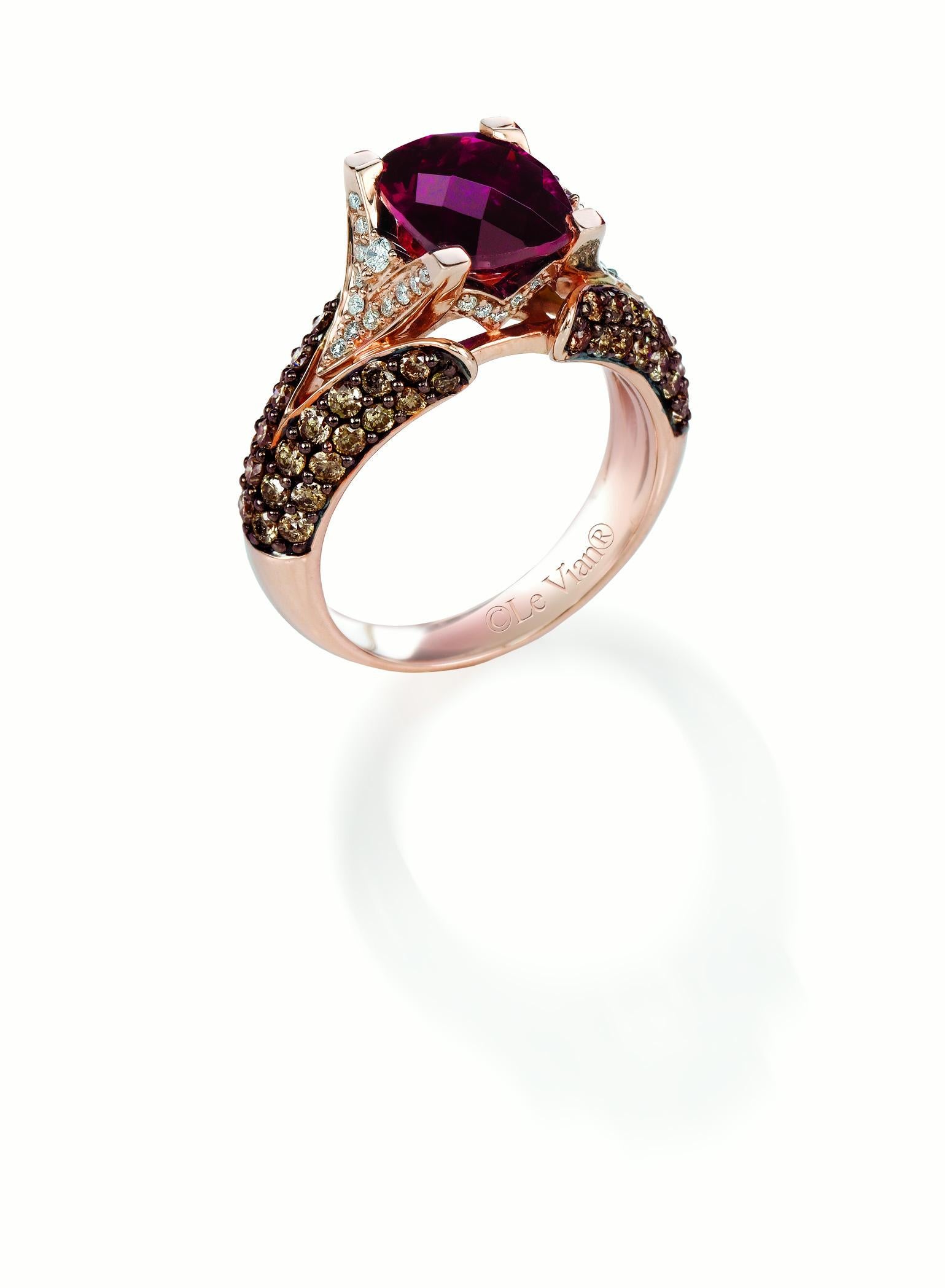 LeVian® Ring Rhodolite Chocolate Diamonds® Vanilla Diamond® 14K Strawberry Gold®