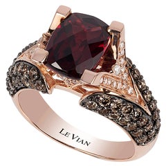 14K Erdbeer-Gold Ring Rhodolith Schokolade Diamanten Vanille Diamant
