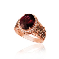 LeVian Ring Rhodolite Chocolate Diamonds Vanilla Diamonds 14K Strawberry Gold