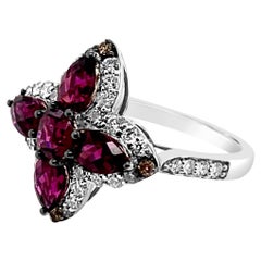 LeVian Ring Rhodolite Chocolate Diamonds Vanilla Diamonds 14K Vanilla Gold