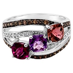 LeVian Ring Rhodolite Tourmaline Amethyst White/Chocolate Diamond 14K White Gold
