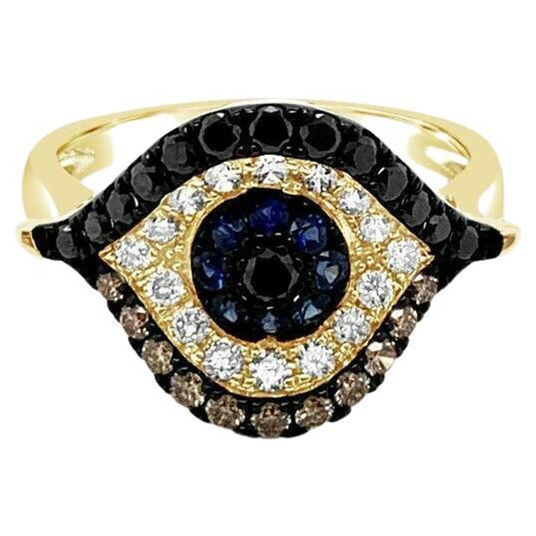 LeVian Ring Sapphire Black Diamond Nude Diamond Chocolate Diamond 14K Honey Gold For Sale at 1stDibs