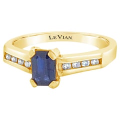 LeVian Ring Sapphire in 14K Yellow Gold Cocktail Blue Emerald 3/4 Cts