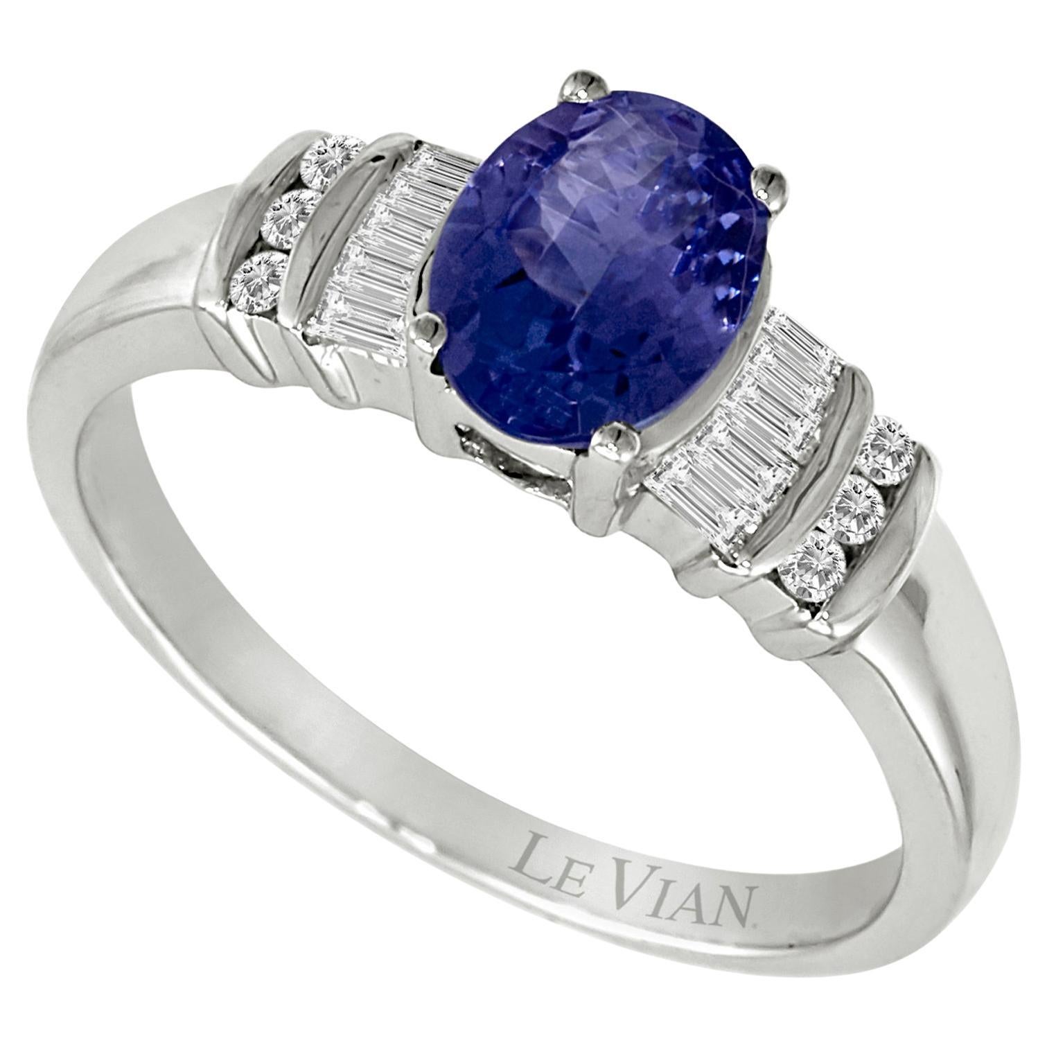 LeVian Ring Tanzanite in 14K White Gold Cocktail Blue Oval 1 Cts Ring For Sale