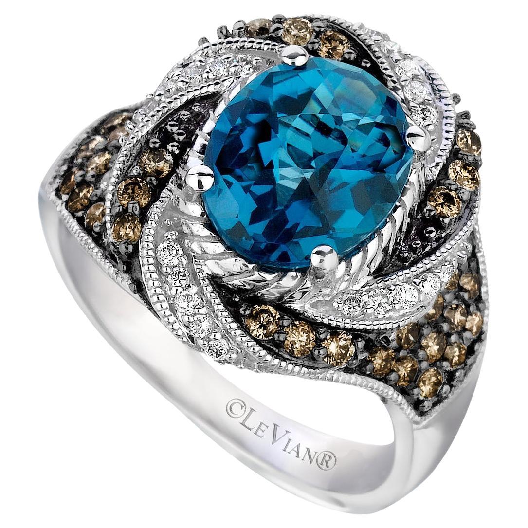 LeVian Ring Topaz in 14K White Gold Cocktail Blue Oval 3 3/8 Cts Ring For Sale