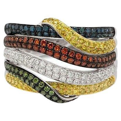 LeVian Ring mit gelben, grünen, blauen und weißen Diamanten 14K Weißgold