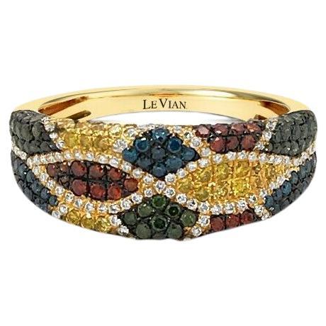 LeVian Ring Yellow, Green, White & Fancy Diamonds 14K Honey Yellow Gold For Sale