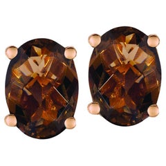 LeVian Rose Gold Plated 925 Silver 2 Ct Chocolate Smoky Quartz Stud Earrings