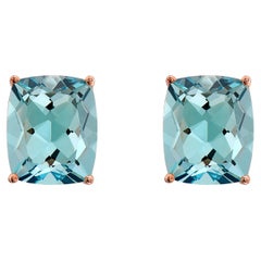 LeVian Rose Gold Plated Blue Topaz Gemstone Beautiful Cushion Cut Stud Earrings