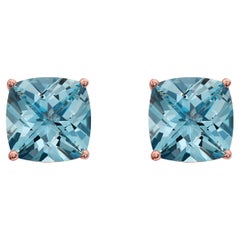 LeVian Rose Gold Plated Blue Topaz Gemstone Beautiful Cushion Cut Stud Earrings