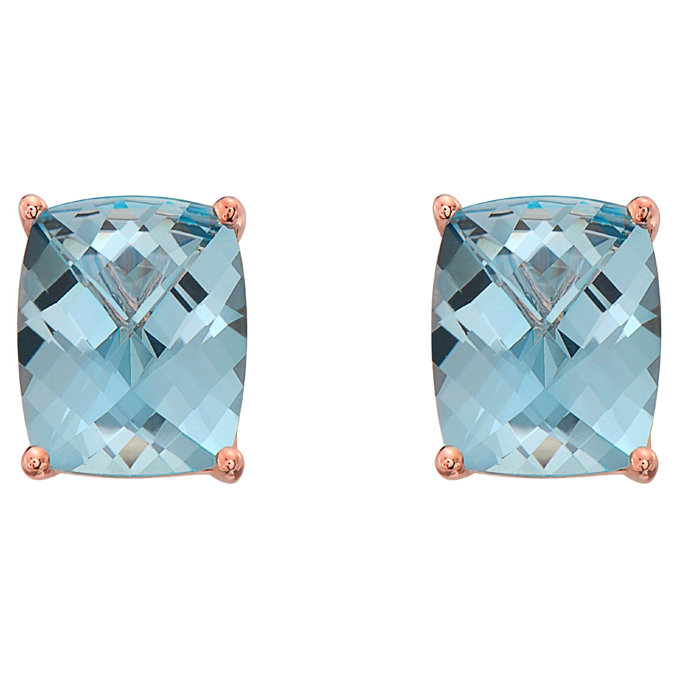 LeVian Rose Gold Plated Blue Topaz Gemstone Beautiful Cushion Cut Stud Earrings