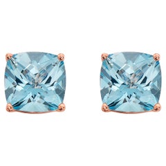 LeVian Rose Gold Plated Blue Topaz Gemstone Beautiful Cushion Cut Stud Earrings