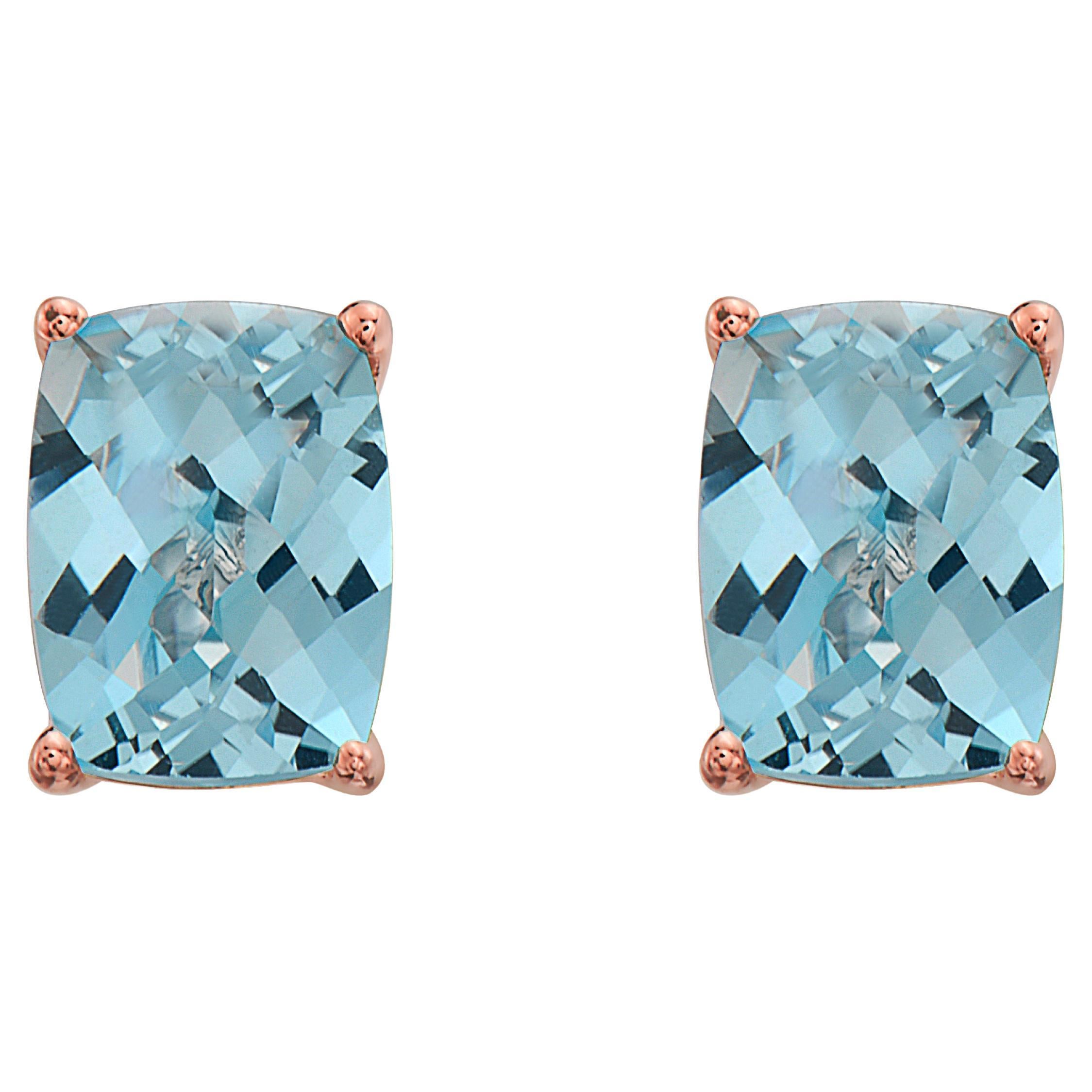 Levian Rose Gold Plated Blue Topaz Gemstone Beautiful Cushion Cut Stud Earrings