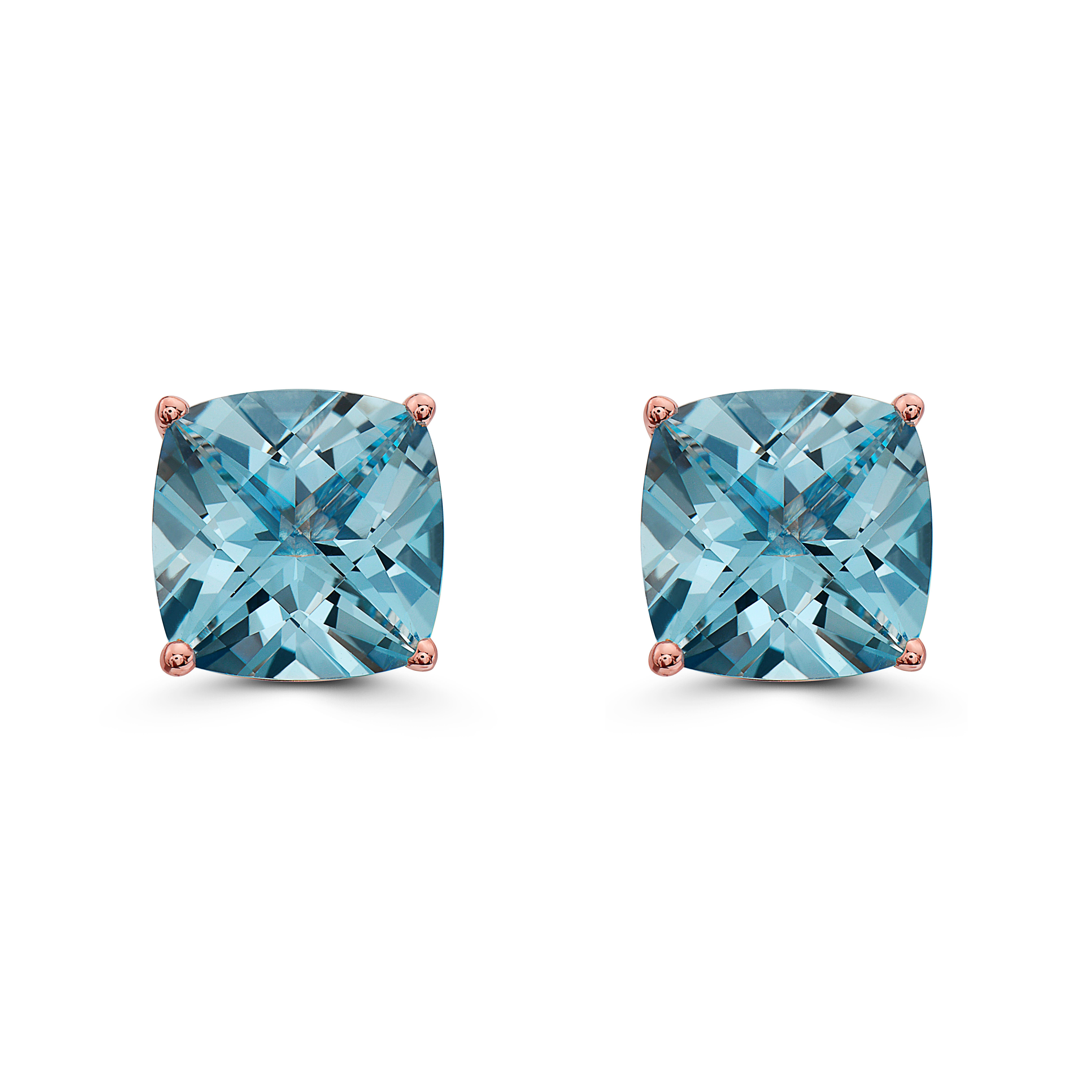 LeVian Rose Gold Plated Blue Topaz Gemstone Beautiful Cushion Cut Stud Earrings