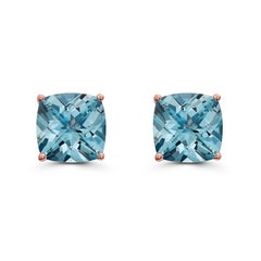 LeVian Rose Gold Plated Blue Topaz Gemstone Beautiful Cushion Cut Stud Earrings