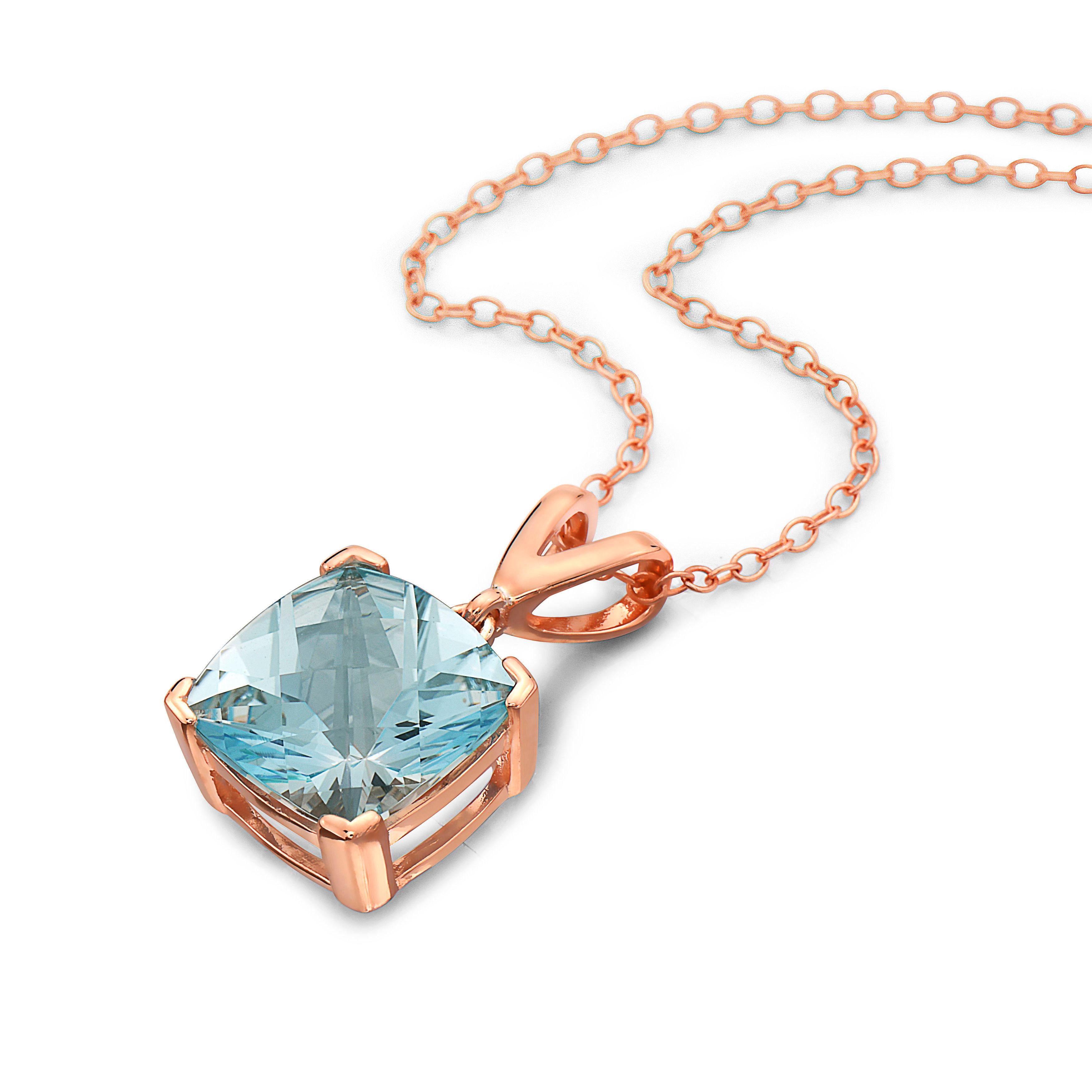 LeVian Rose Gold Plated Blue Topaz Gemstone Beautiful Fancy Pendant Necklace In New Condition For Sale In Great Neck, NY
