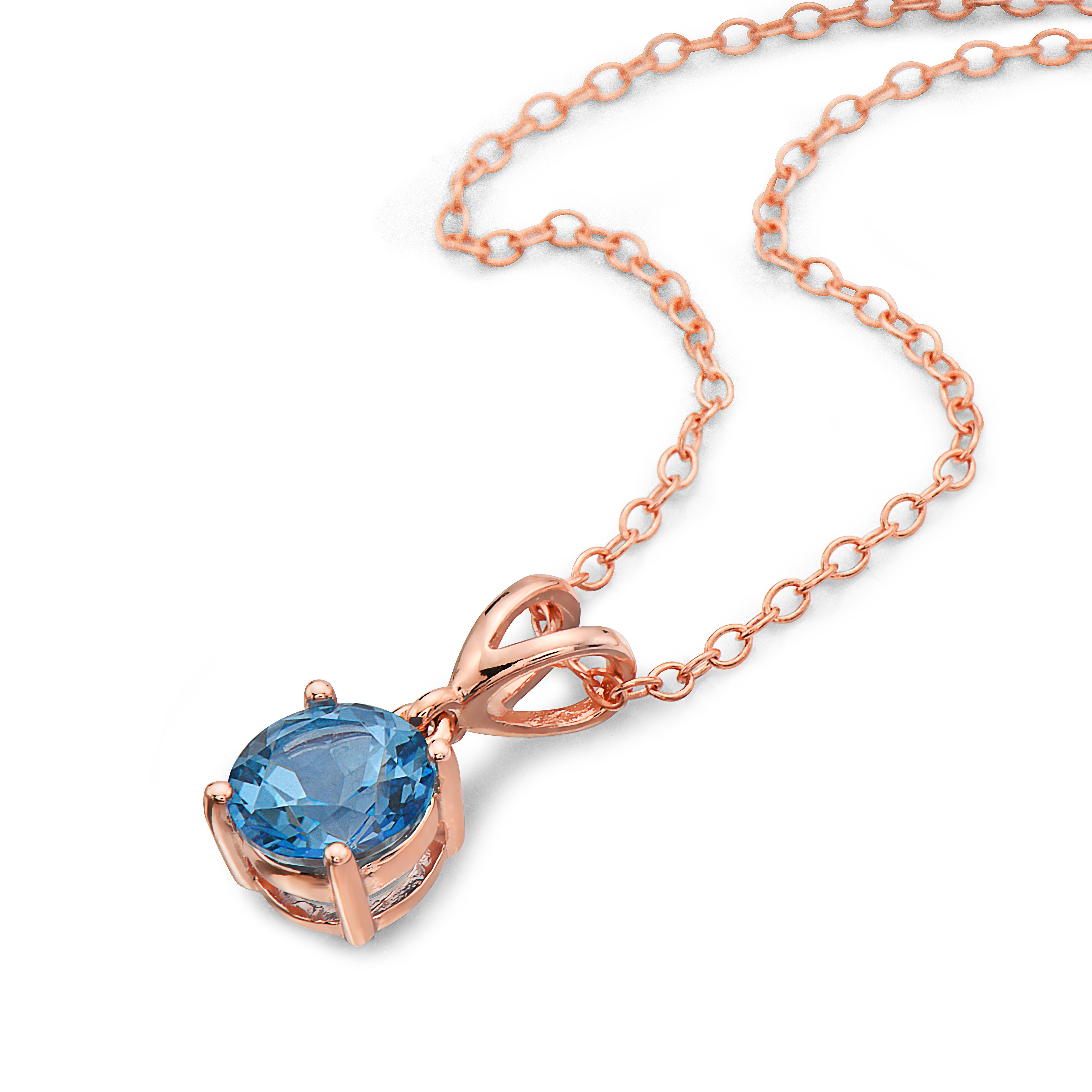 Levian Rose Gold Plated Blue Topaz Gemstone Beautiful Fancy Pendant Necklace
