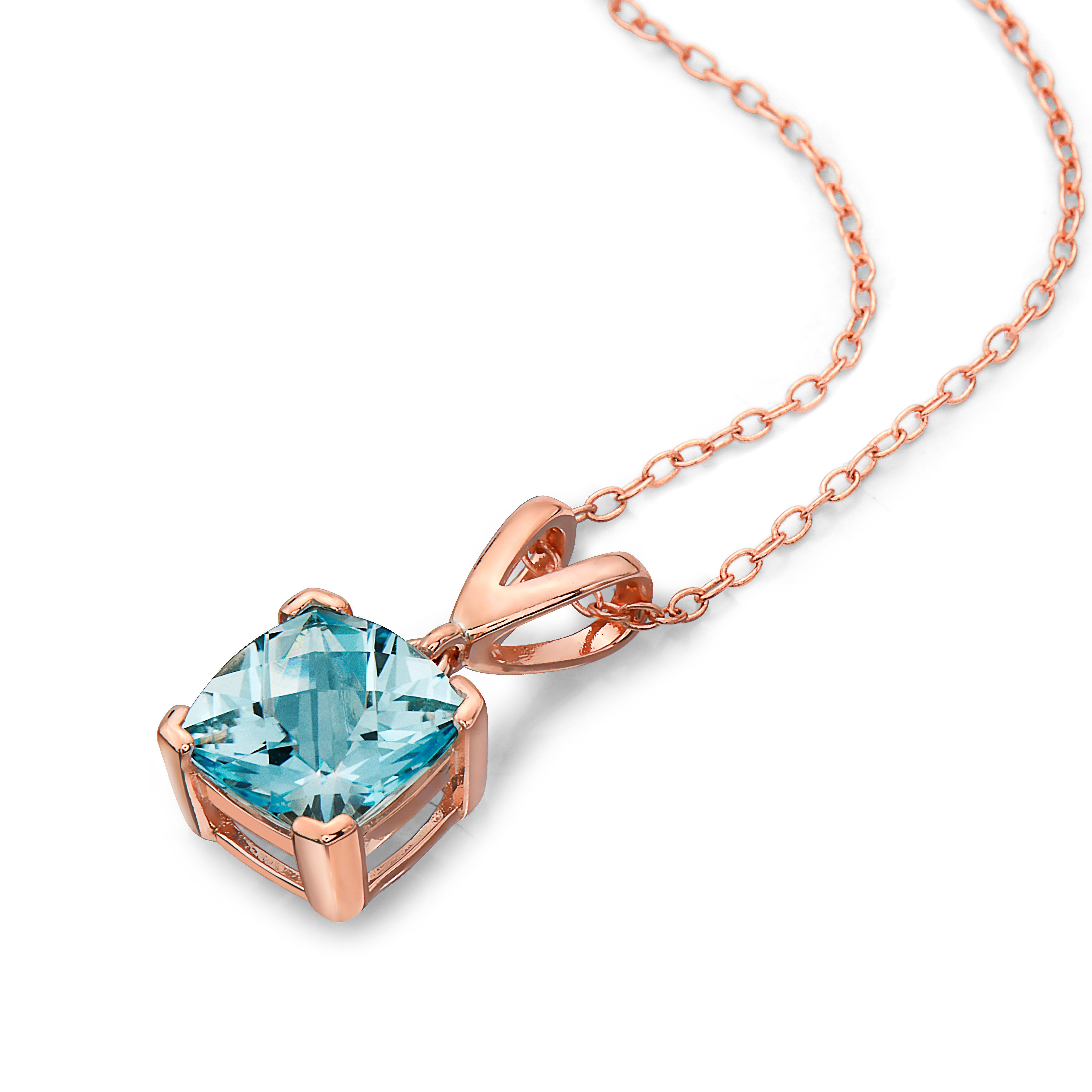 LeVian Rose Gold Plated Blue Topaz Gemstone Beautiful Fancy Pendant Necklace
