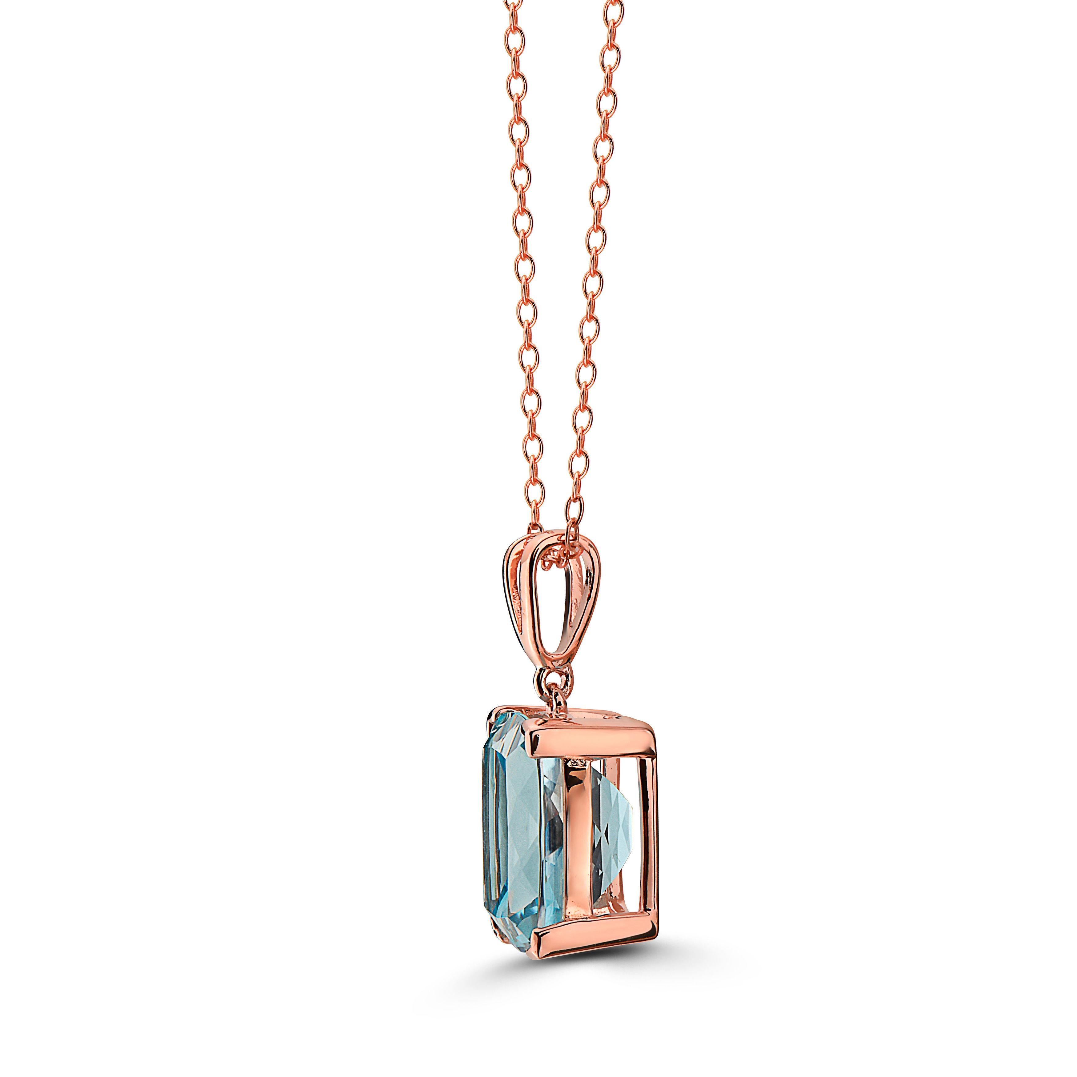 Le Vian Rose Gold Plated Blue Topaz Gemstone Beautiful Fancy Pendant Necklace In New Condition For Sale In Great Neck, NY
