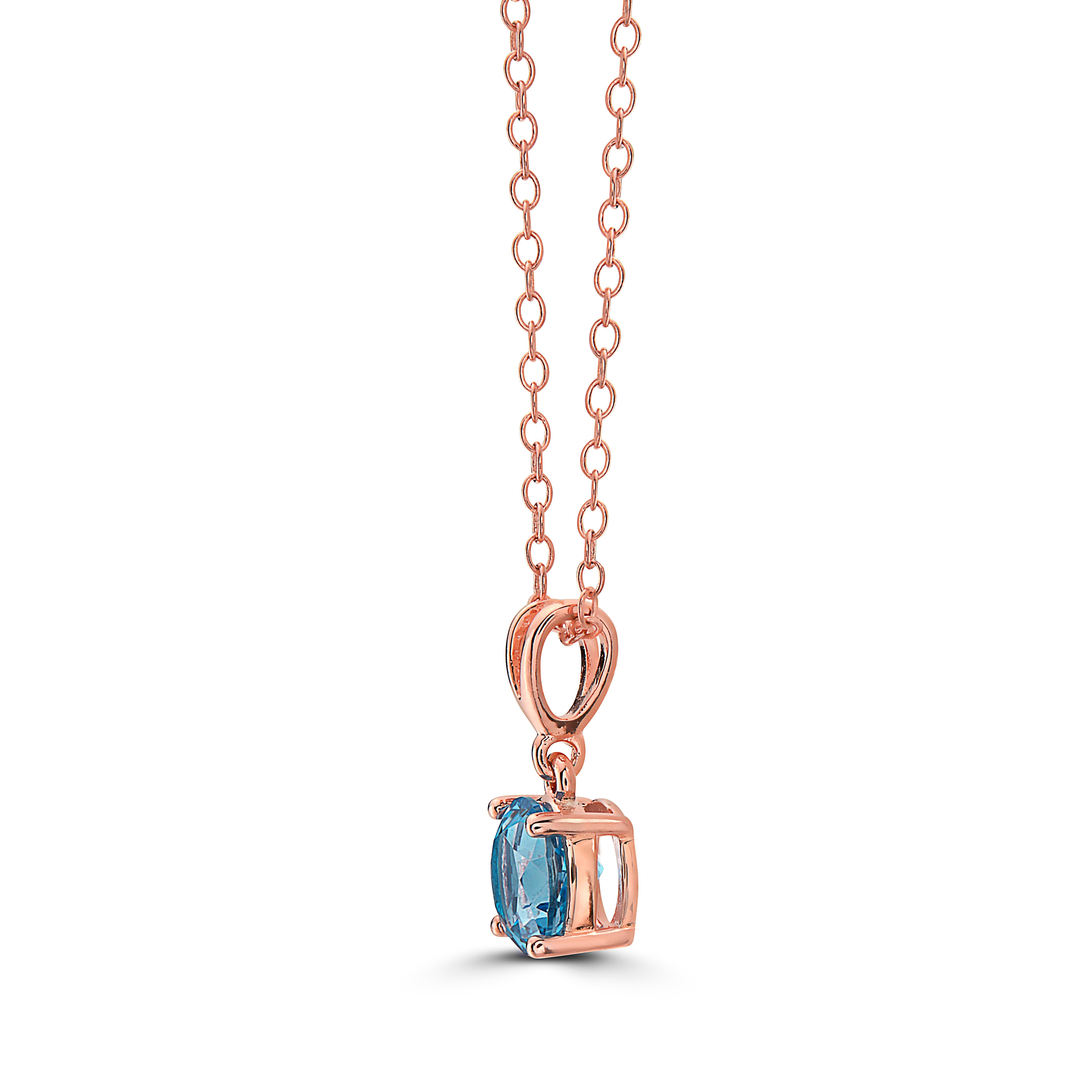 Levian Rose Gold Plated Blue Topaz Gemstone Beautiful Fancy Pendant Necklace In New Condition For Sale In Great Neck, NY