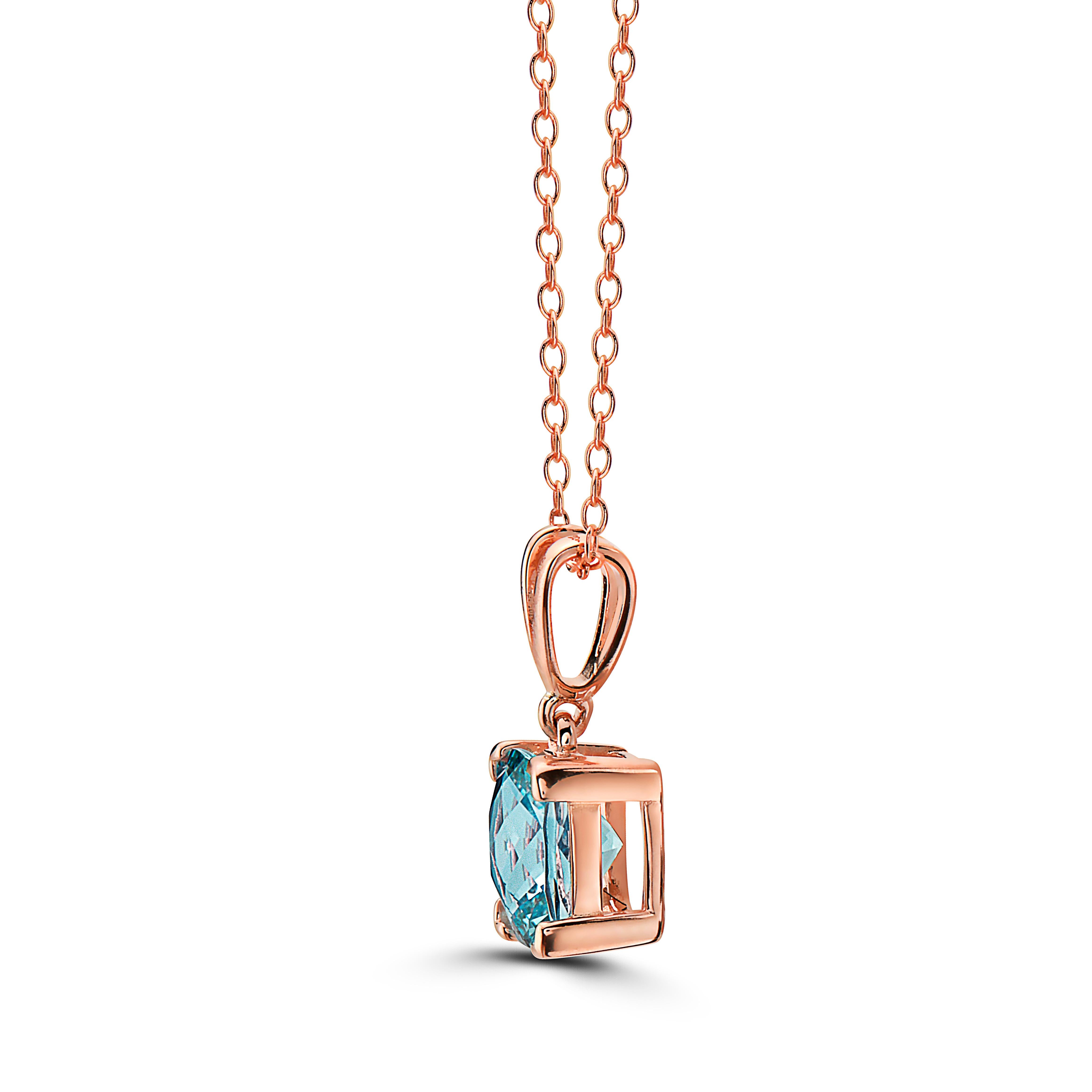 LeVian Rose Gold Plated Blue Topaz Gemstone Beautiful Fancy Pendant Necklace In New Condition For Sale In Great Neck, NY