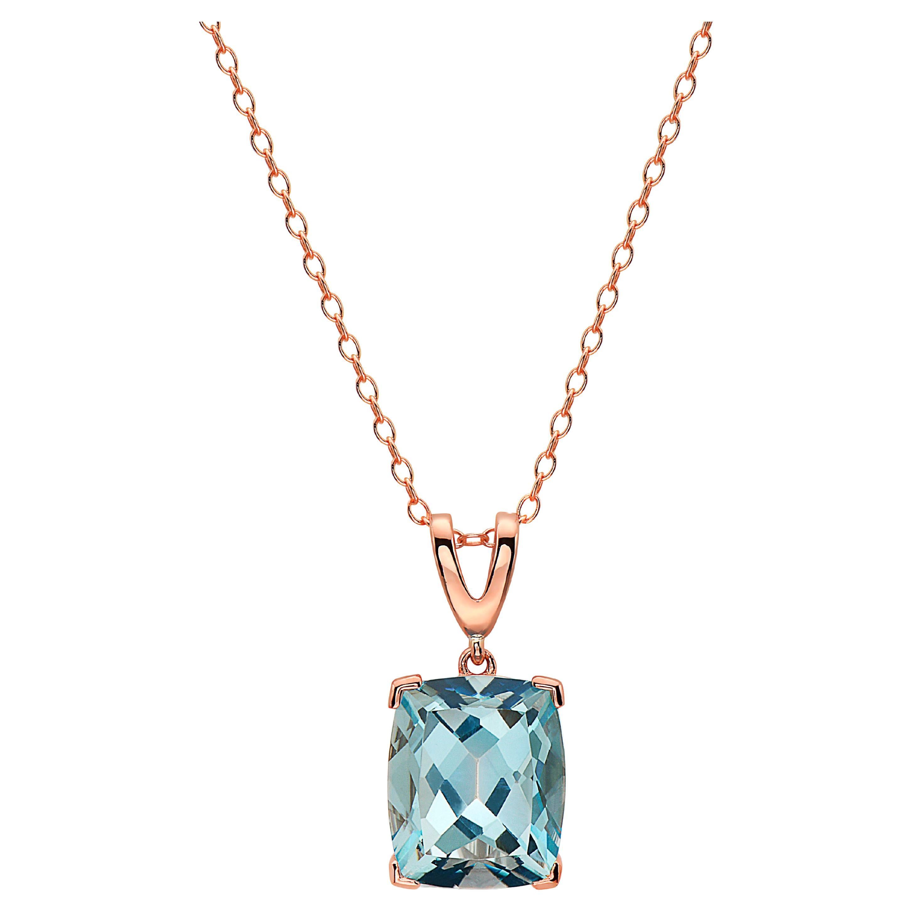 Le Vian Rose Gold Plated Blue Topaz Gemstone Beautiful Fancy Pendant Necklace