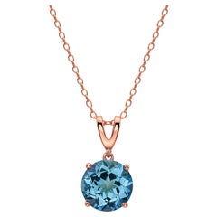 LeVian Rose Gold Plated Blue Topaz Gemstone Beautiful Fancy Pendant Necklace