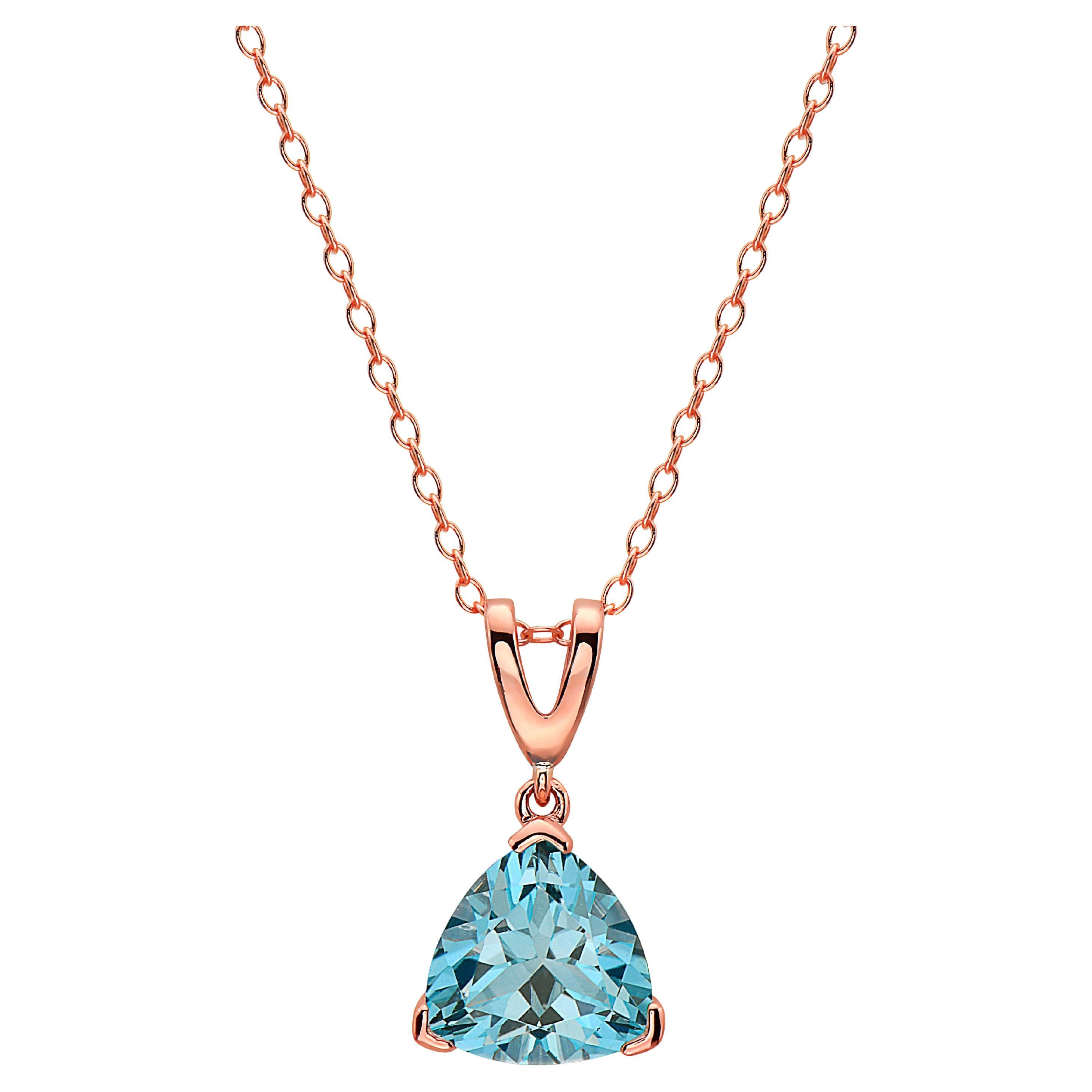 LeVian Rose Gold Plated Blue Topaz Gemstone Beautiful Fancy Pendant Necklace en vente