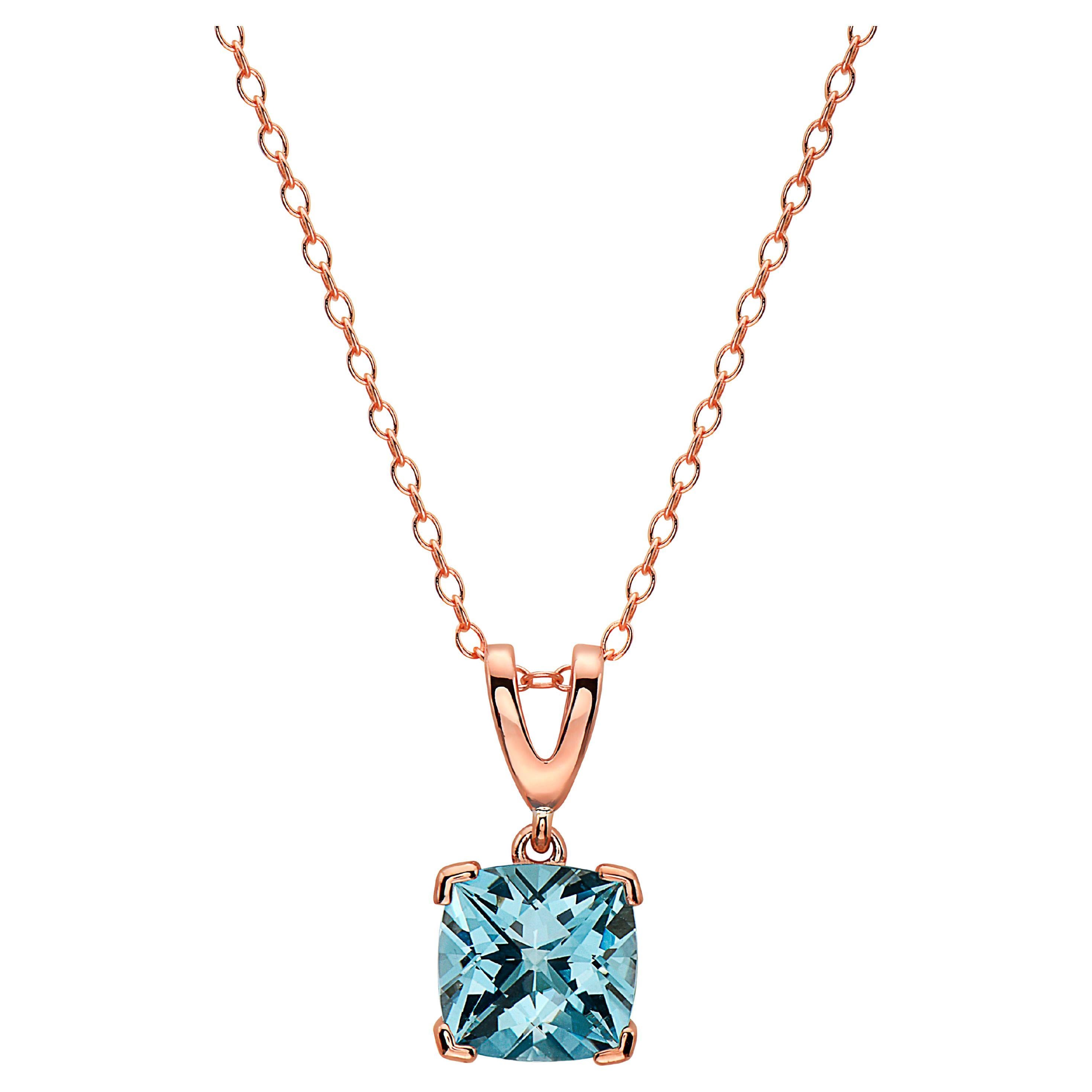 LeVian Rose Gold Plated Blue Topaz Gemstone Beautiful Fancy Pendant Necklace For Sale