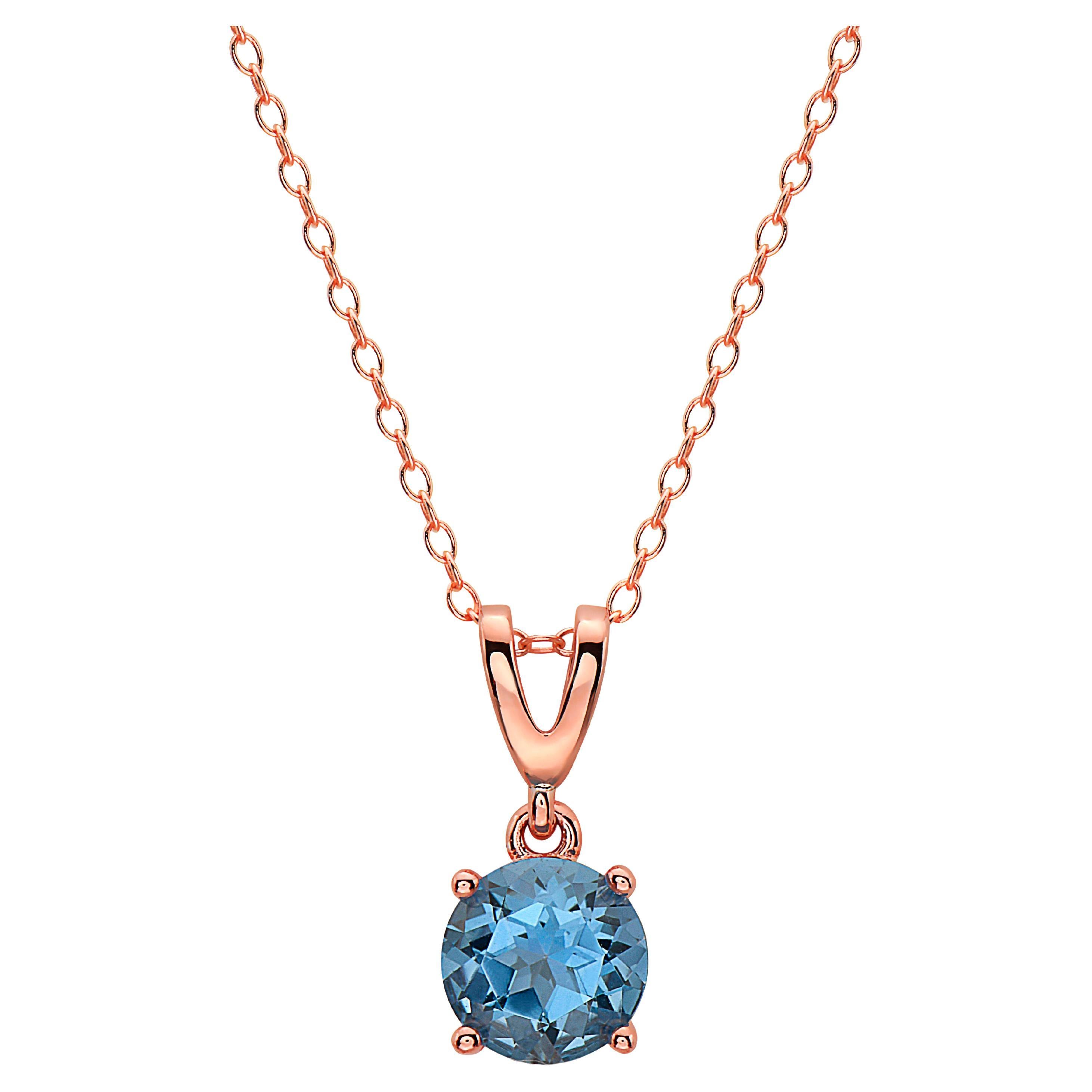 LeVian Rose Gold Plated Blue Topaz Gemstone Beautiful Fancy Pendant Necklace