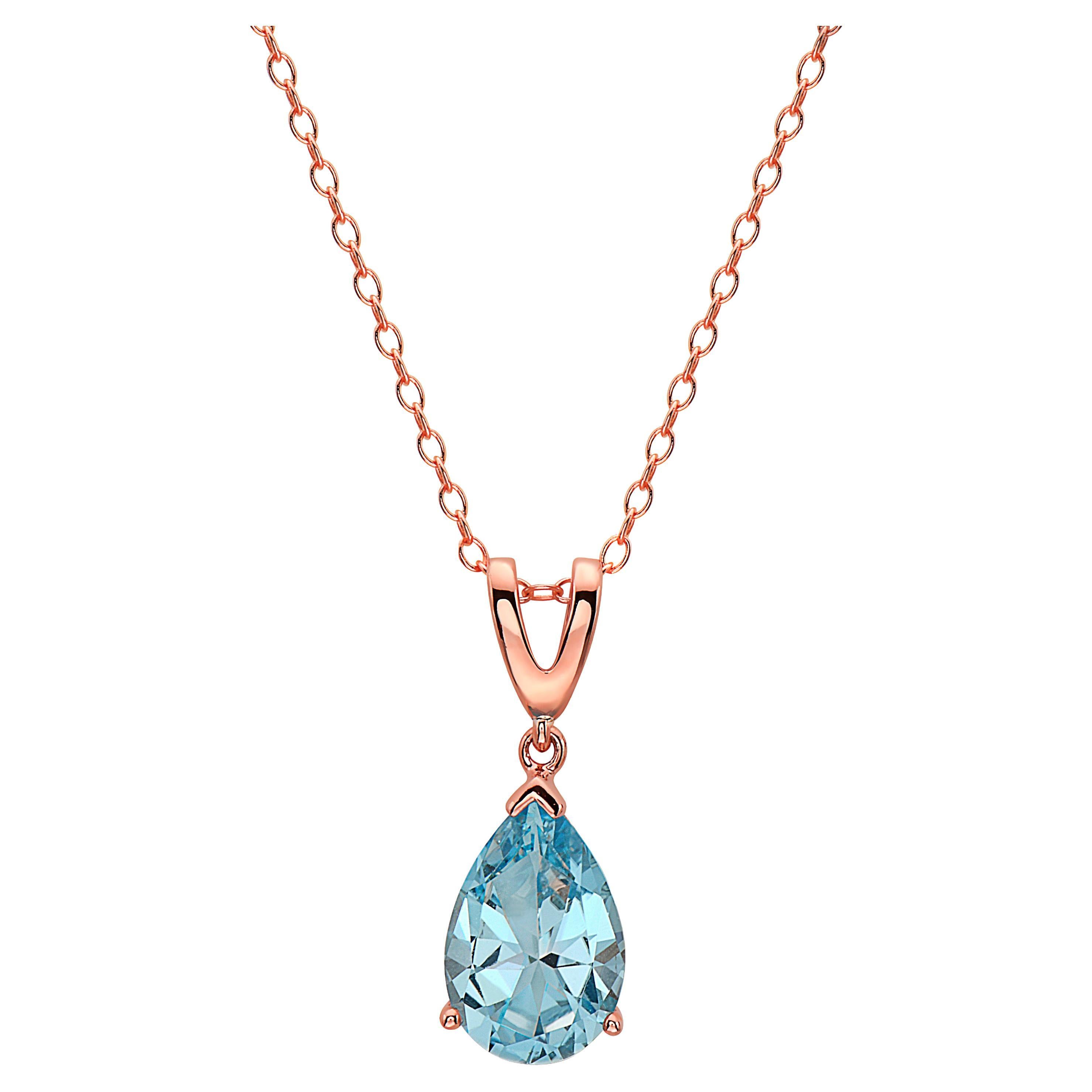 Le Vian Rose Gold Plated Blue Topaz Gemstone Beautiful Fancy Pendant Necklace