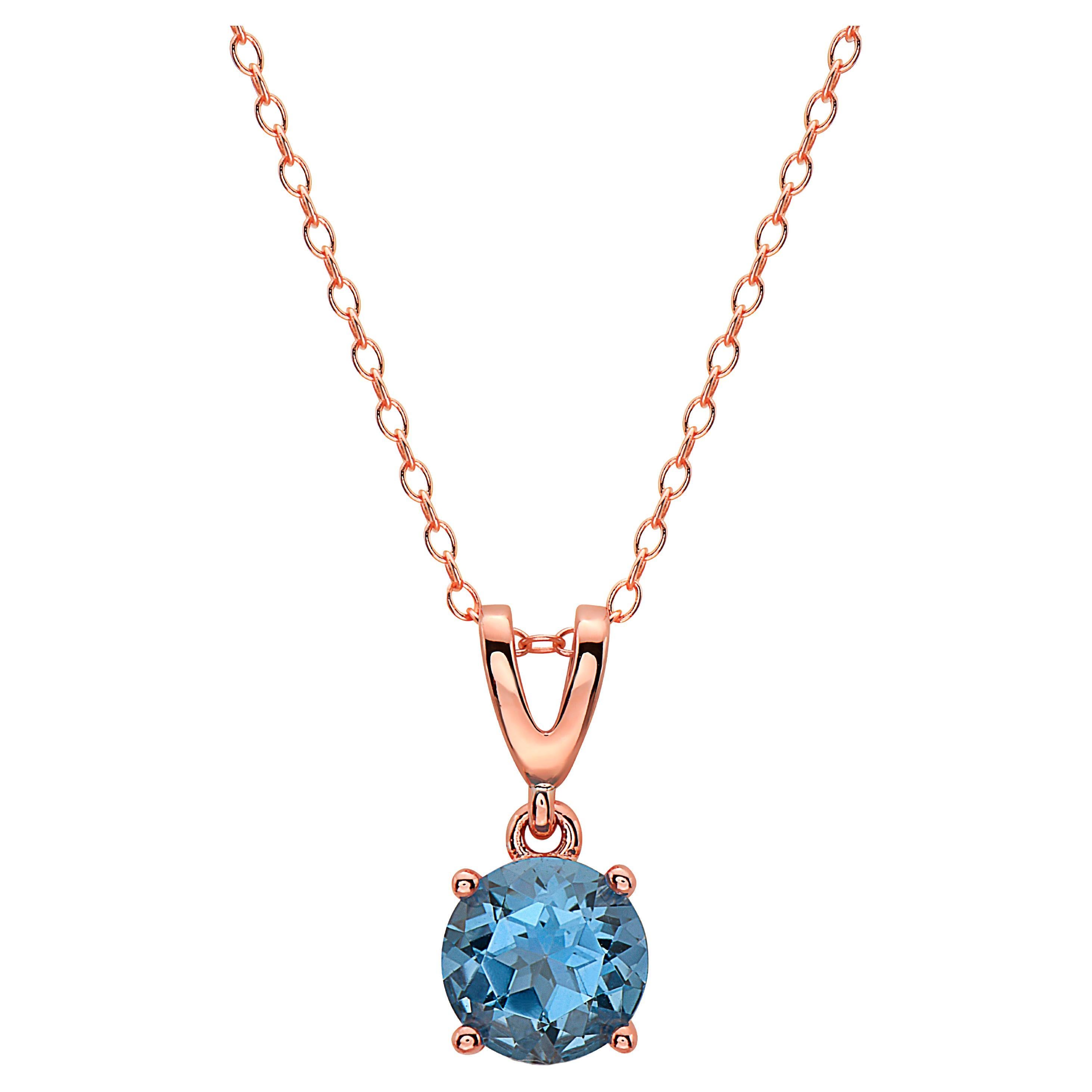 Levian Rose Gold Plated Blue Topaz Gemstone Beautiful Fancy Pendant Necklace For Sale